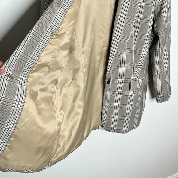 On 34th Women Single Button Front Blazer 14 Beige Plaid Academia Casual Workwear - Picture 6 of 12